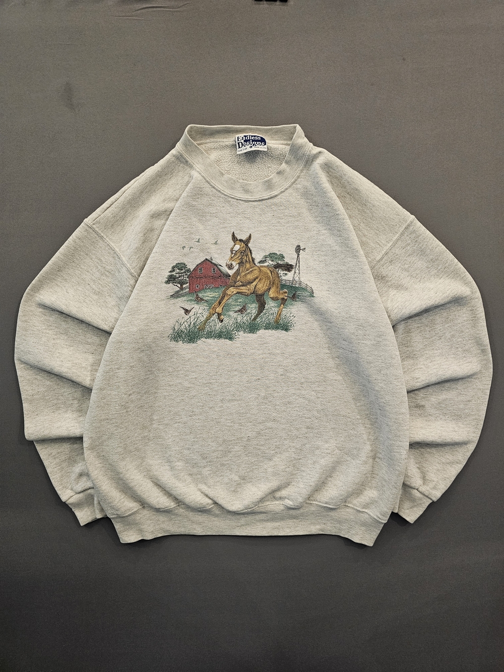 Vintage 90s Endless Designs Horse & Barn Graphic Crewneck Sweatshirt – Boxy Fit